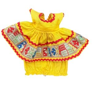 Vintage Vogue Dolls Yellow Embroidered Dress & Bloomers Set Made in USA Bedford